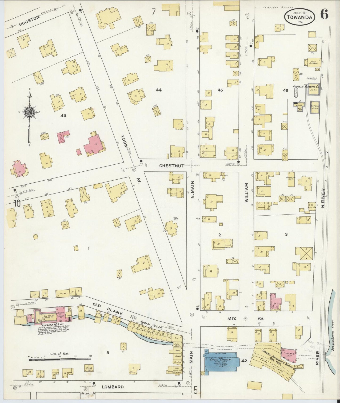 Sanborn Fire Insurance Map from Towanda, Bradford County, Pennsylvania (1911), Sheet #0006 - Complete Map Set gallery image, historic Sanborn map, vintage wall art, Pennsylvania Pennsylvania