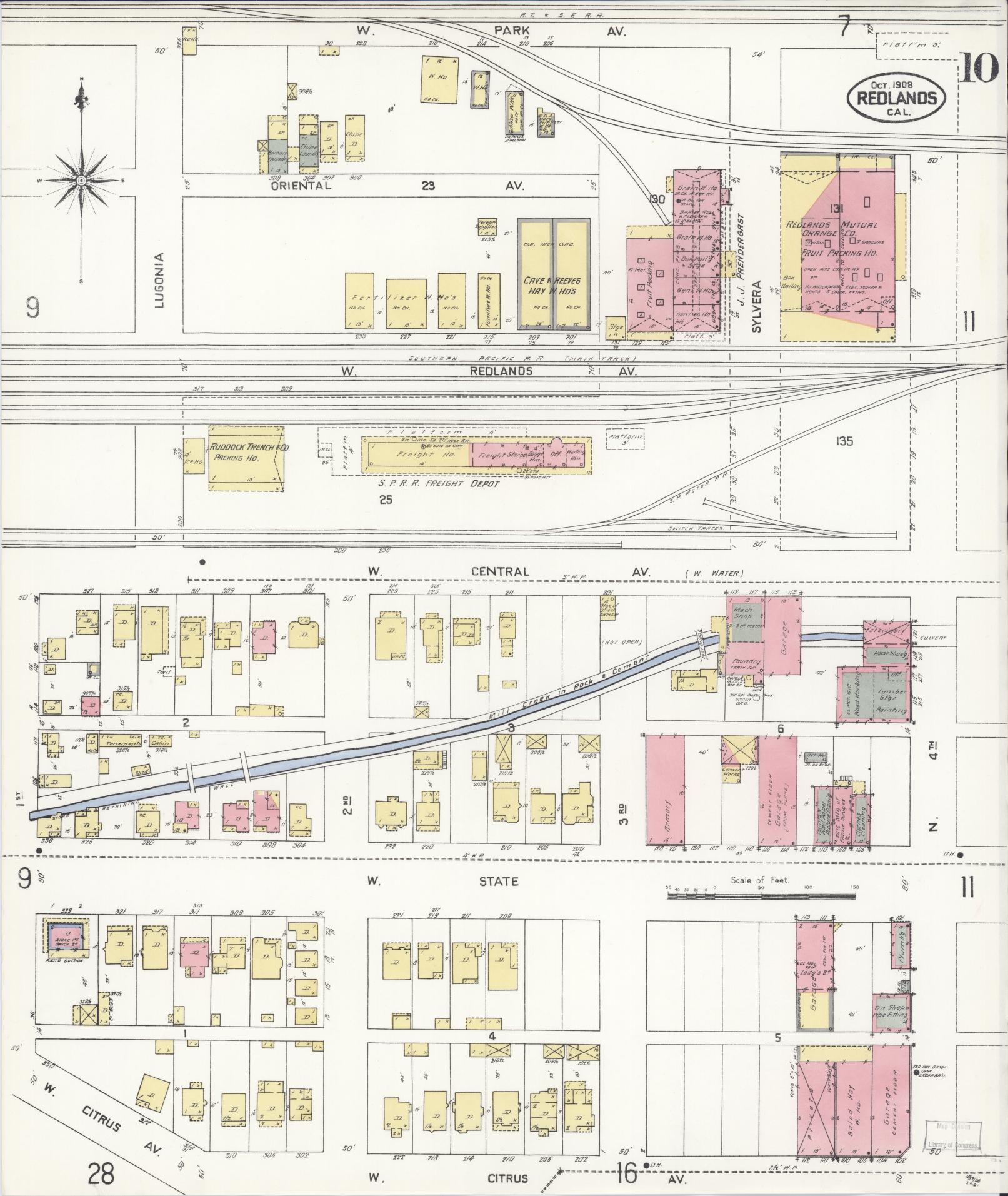 Sanborn Fire Insurance Map from Redlands, San Bernardino County, California (1908), Sheet #0010 - Complete Map Set gallery image, historic Sanborn map, vintage wall art, California California