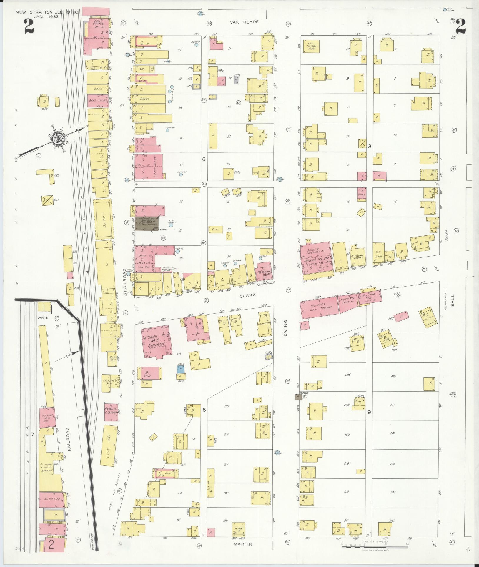 Sanborn Fire Insurance Map from New Straitsville, Perry County, Ohio (1933), Sheet #0002 - Complete Map Set gallery image, historic Sanborn map, vintage wall art, Ohio Ohio