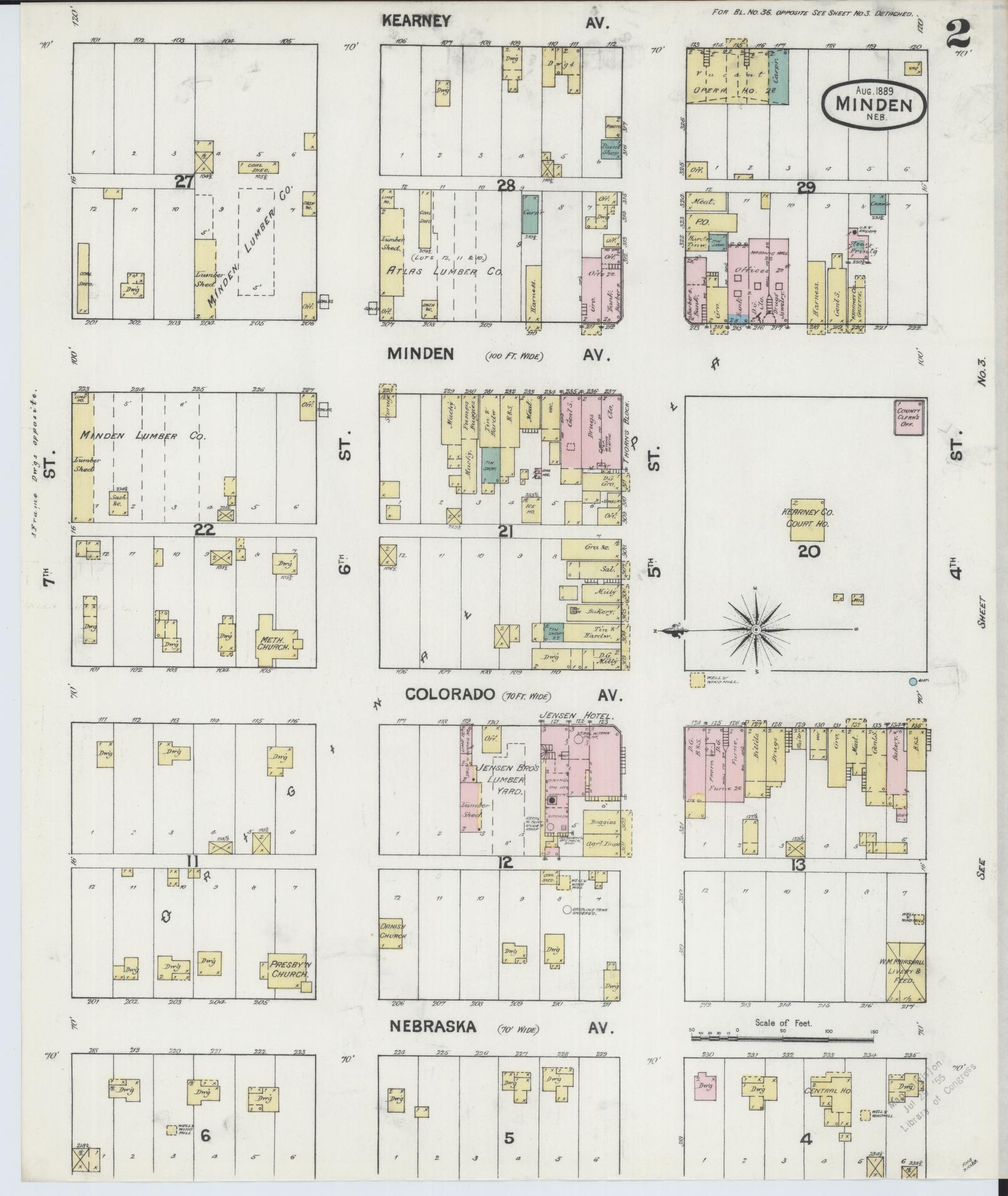 Sanborn Fire Insurance Map from Minden, Kearney County, Nebraska (1889), Sheet #0002 - Complete Map Set gallery image, historic Sanborn map, vintage wall art, Nebraska Nebraska