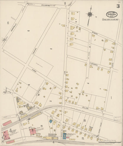 Sanborn Fire Insurance Map from Greer, Greenville and Spartanburg Counties, South Carolina (1922), Sheet #0003 - Complete Map Set gallery image, historic Sanborn map, vintage wall art, South Carolina South Carolina