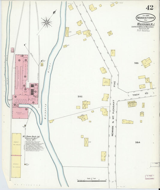 Sanborn Fire Insurance Map from Morristown, Morris County, New Jersey (1909), Sheet #0042 - Historic Sanborn Fire Insurance Map Print, vintage old map wall art, antique decor, genealogy gift, New Jersey New Jersey map