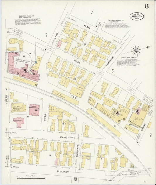 Sanborn Fire Insurance Map from Auburn, Androscoggin County, Maine (1908), Sheet #0008 - Historic Sanborn Fire Insurance Map Print, vintage old map wall art, antique decor, genealogy gift, Maine Maine map