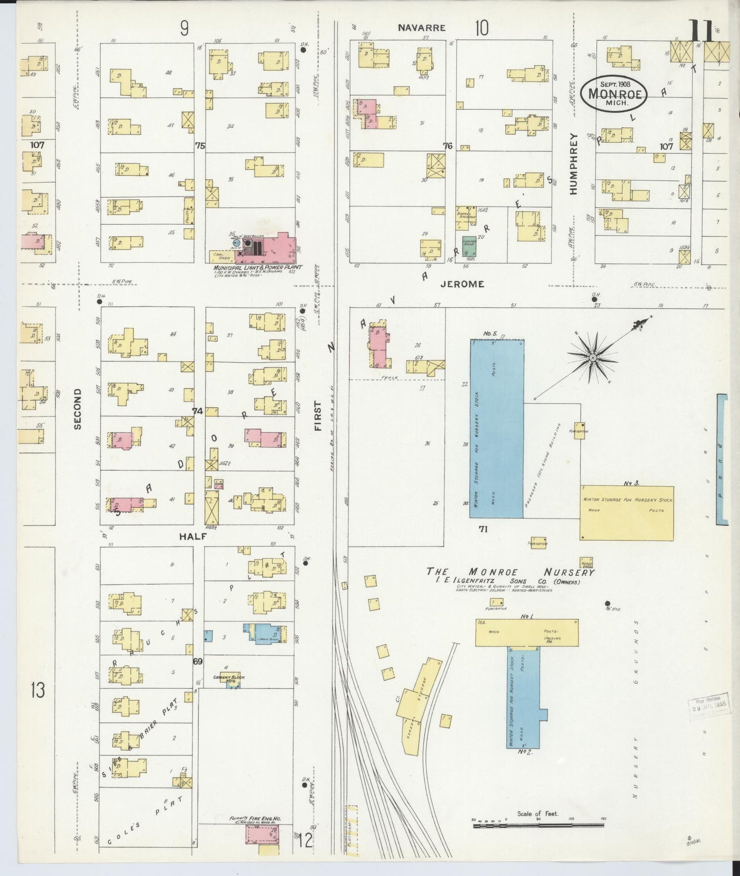 Sanborn Fire Insurance Map from Monroe, Monroe County, Michigan (1908), Sheet #0011 - Historic Sanborn Fire Insurance Map Print, vintage old map wall art, antique decor, genealogy gift, Michigan Michigan map