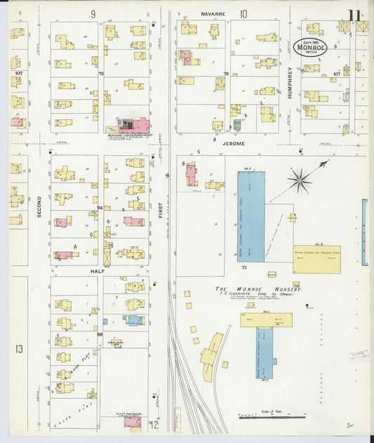 Sanborn Fire Insurance Map from Monroe, Monroe County, Michigan (1908), Sheet #0011 - Historic Sanborn Fire Insurance Map Print, vintage old map wall art, antique decor, genealogy gift, Michigan Michigan map