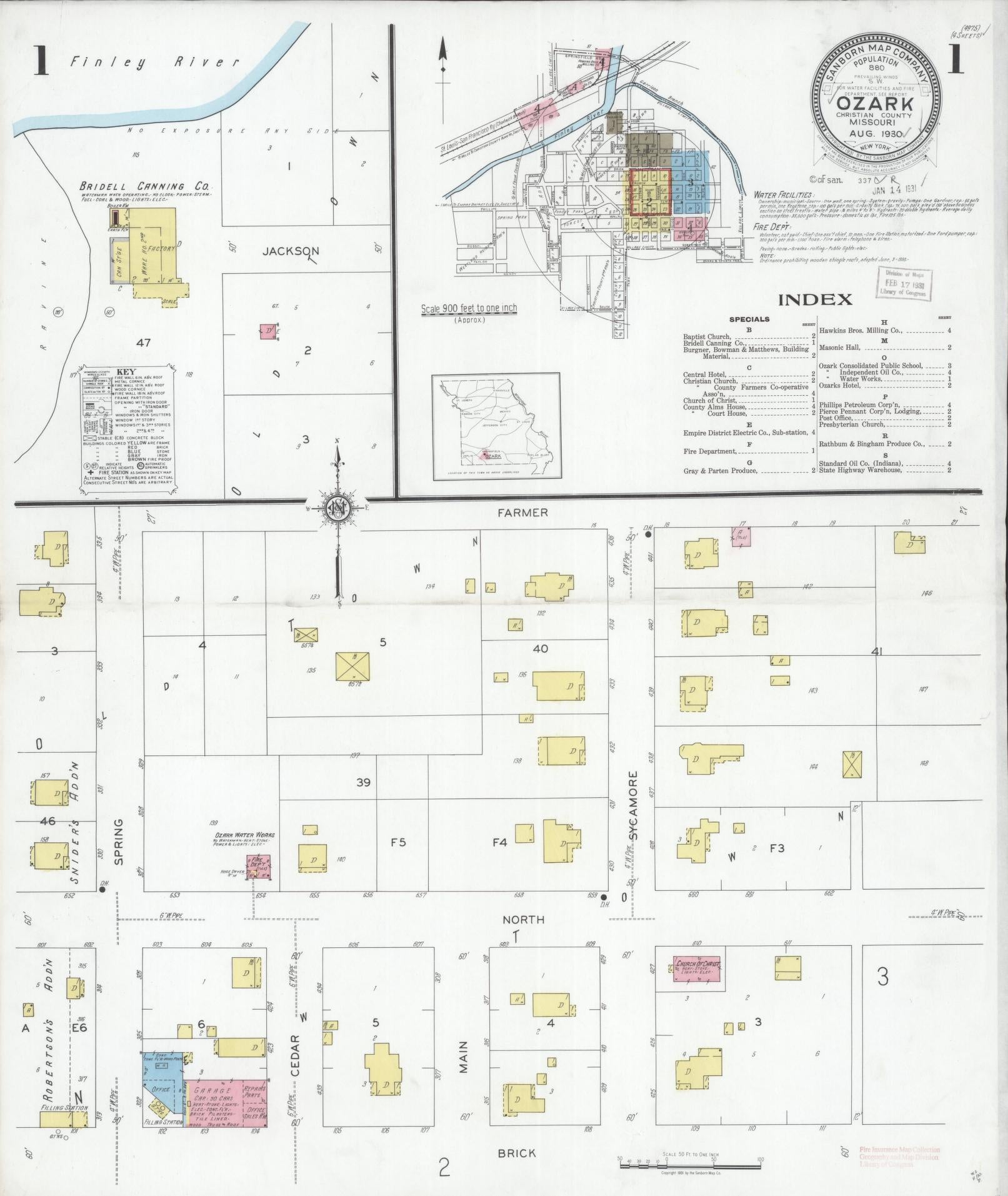 Sanborn Fire Insurance Map from Ozark, Christian County, Missouri (1930), Sheet #0001 - Complete Map Set gallery image, historic Sanborn map, vintage wall art, Missouri Missouri