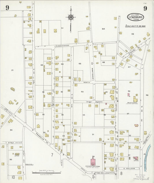 Sanborn Fire Insurance Map from Lewisburg, Marshall County, Tennessee (1924), Sheet #0009 - Historic Sanborn Fire Insurance Map Print, vintage old map wall art, antique decor, genealogy gift, Tennessee Tennessee map