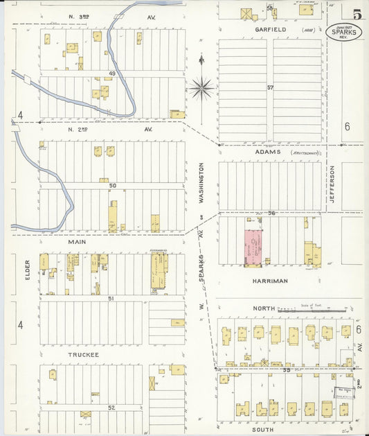 Sanborn Fire Insurance Map from Sparks, Washoe County, Nevada (1907), Sheet #0005 - Historic Sanborn Fire Insurance Map Print, vintage old map wall art, antique decor, genealogy gift, Nevada Nevada map