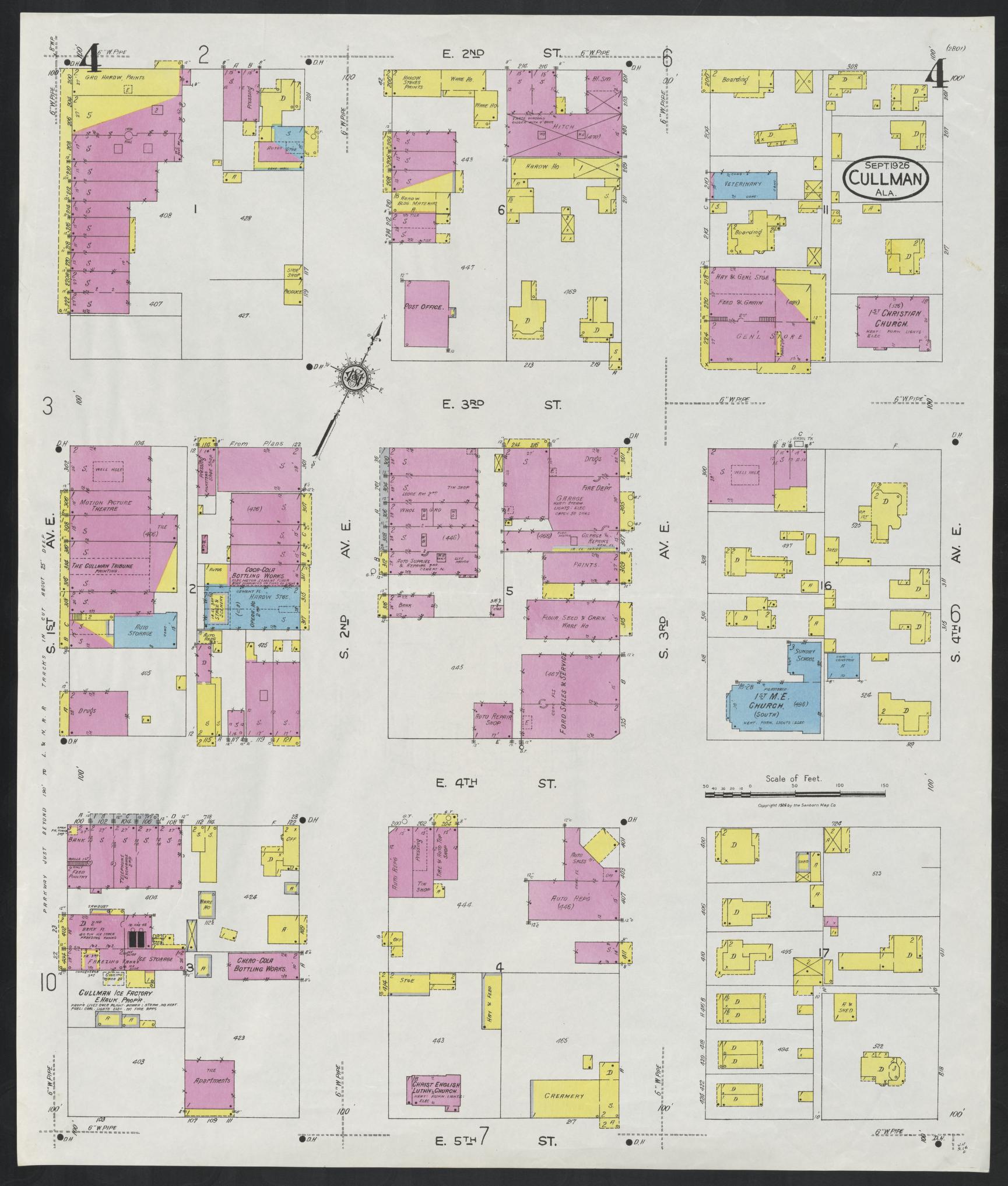 Sanborn Fire Insurance Map from Cullman, Cullman County, Alabama (1926), Sheet #0004 - Complete Map Set gallery image, historic Sanborn map, vintage wall art, Alabama Alabama