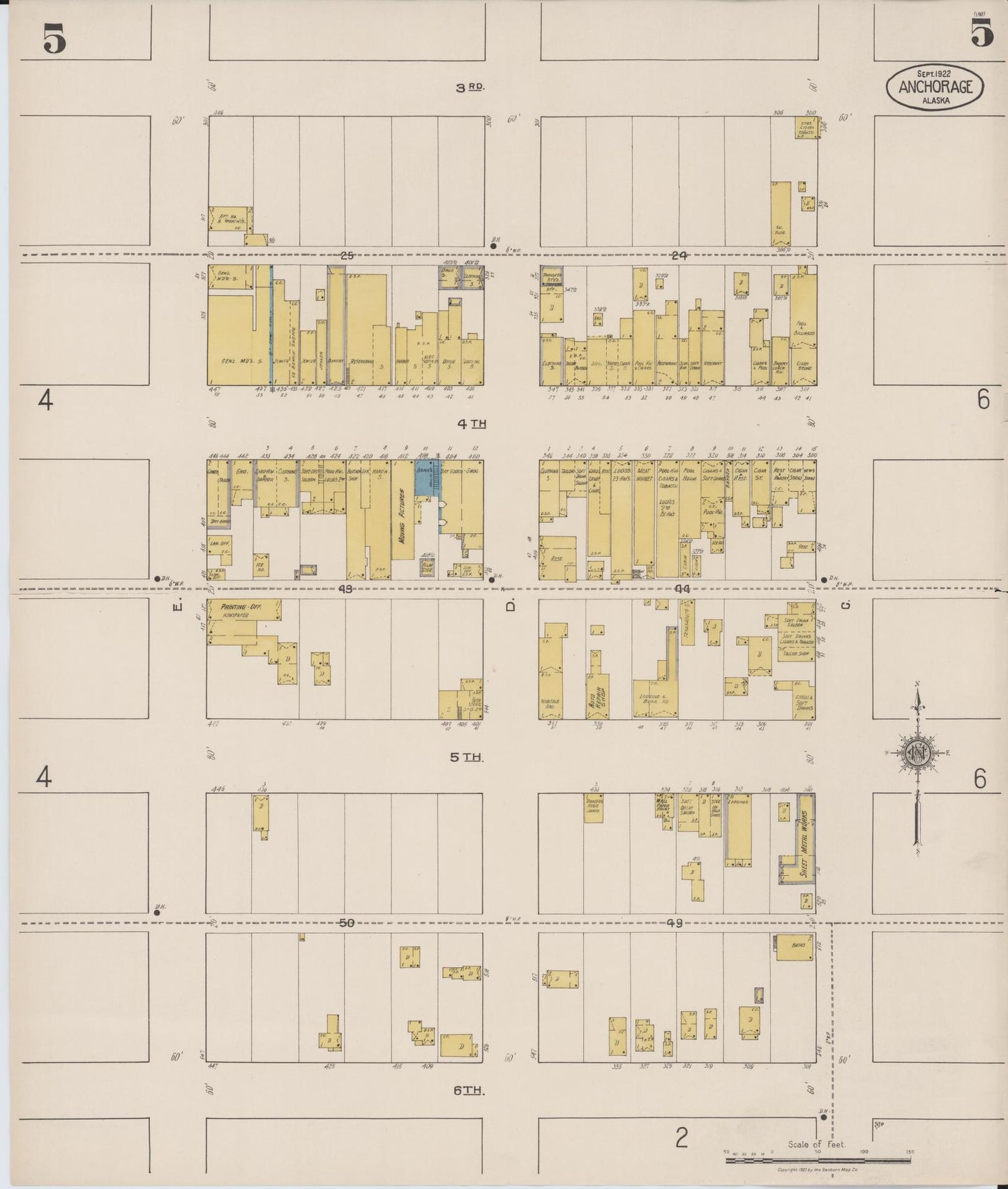 Sanborn Fire Insurance Map from Anchorage, Anchorage Census Division, Alaska (1922), Sheet #0005 - Complete Map Set gallery image, historic Sanborn map, vintage wall art, Alaska Alaska