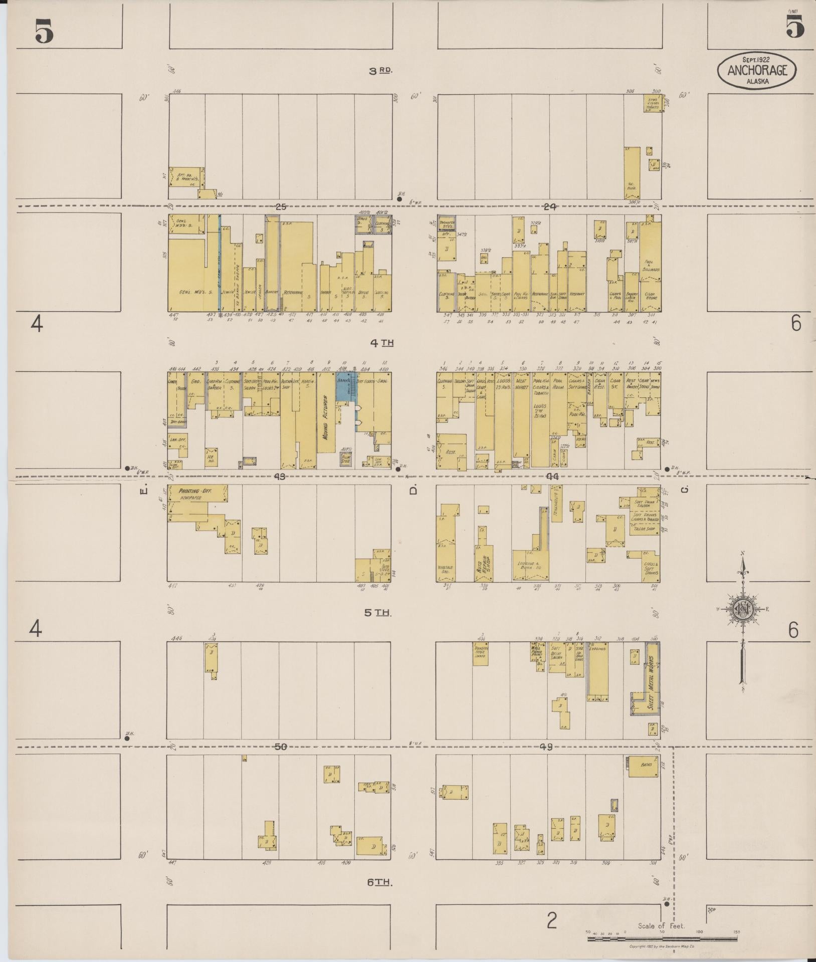 Sanborn Fire Insurance Map from Anchorage, Anchorage Census Division, Alaska (1922), Sheet #0005 - Complete Map Set gallery image, historic Sanborn map, vintage wall art, Alaska Alaska