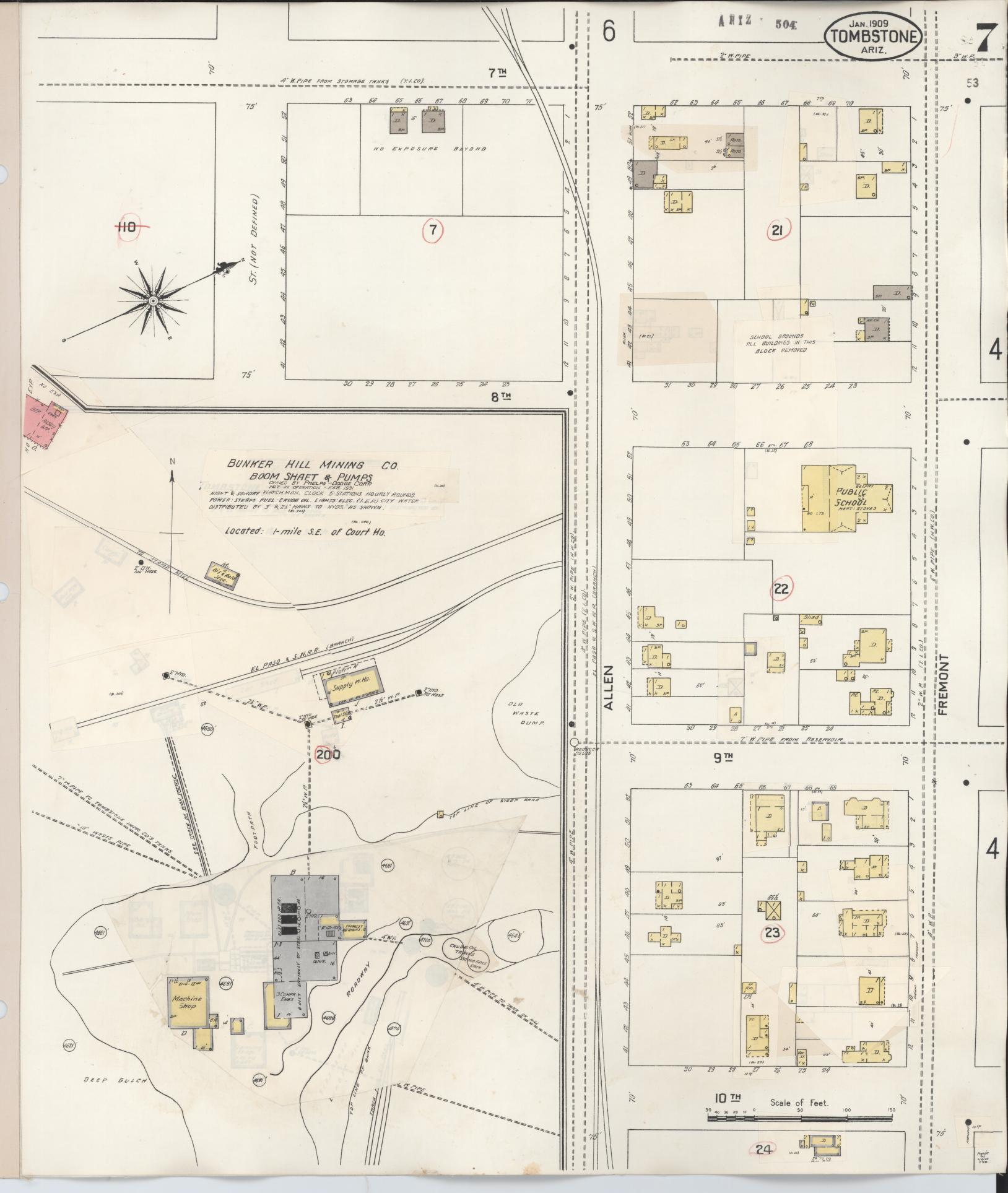 Sanborn Fire Insurance Map from Tombstone, Cochise County, Arizona (1931), Sheet #0007 - Complete Map Set gallery image, historic Sanborn map, vintage wall art, Arizona Arizona
