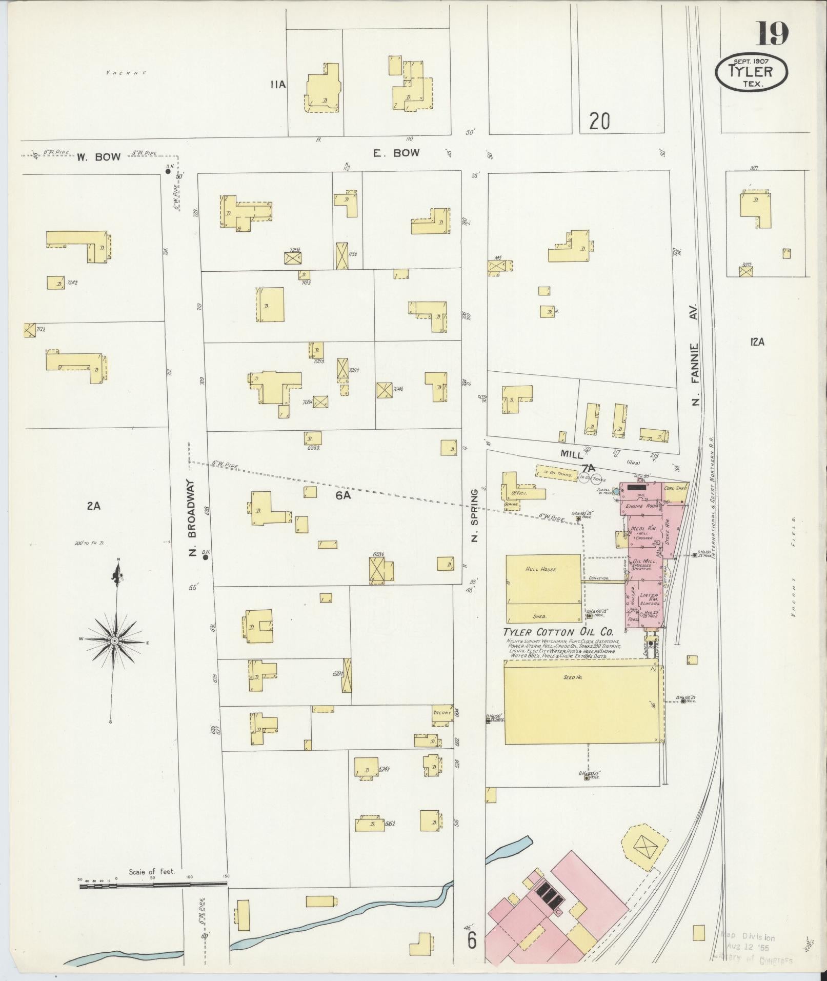 Sanborn Fire Insurance Map from Tyler, Smith County, Texas (1907), Sheet #0019 - Historic Sanborn Fire Insurance Map Print, vintage old map wall art, antique decor, genealogy gift, Texas Texas map