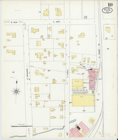 Sanborn Fire Insurance Map from Tyler, Smith County, Texas (1907), Sheet #0019 - Historic Sanborn Fire Insurance Map Print, vintage old map wall art, antique decor, genealogy gift, Texas Texas map