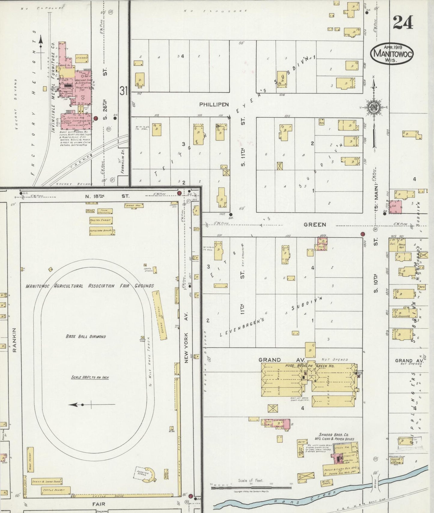 Sanborn Fire Insurance Map from Manitowoc, Manitowoc County, Wisconsin (1919), Sheet #0024 - Historic Sanborn Fire Insurance Map Print, vintage old map wall art, antique decor, genealogy gift, Wisconsin Wisconsin map