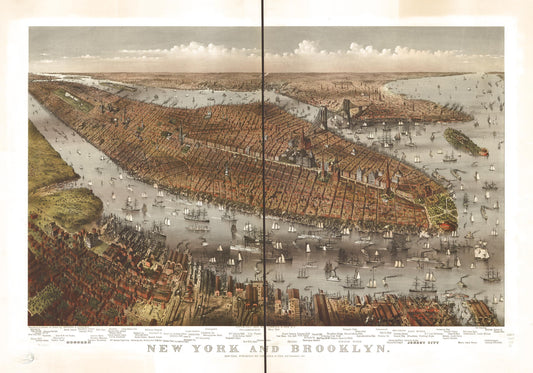 New York and Brooklyn. (1875) – Historic Bird’s-Eye View Panorama Print