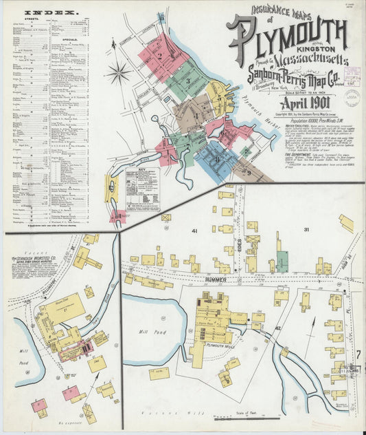 Sanborn Fire Insurance Map from Plymouth, Plymouth County, Massachusetts (1901), Sheet #0001 - Complete Map Set gallery image, historic Sanborn map, vintage wall art, Massachusetts Massachusetts