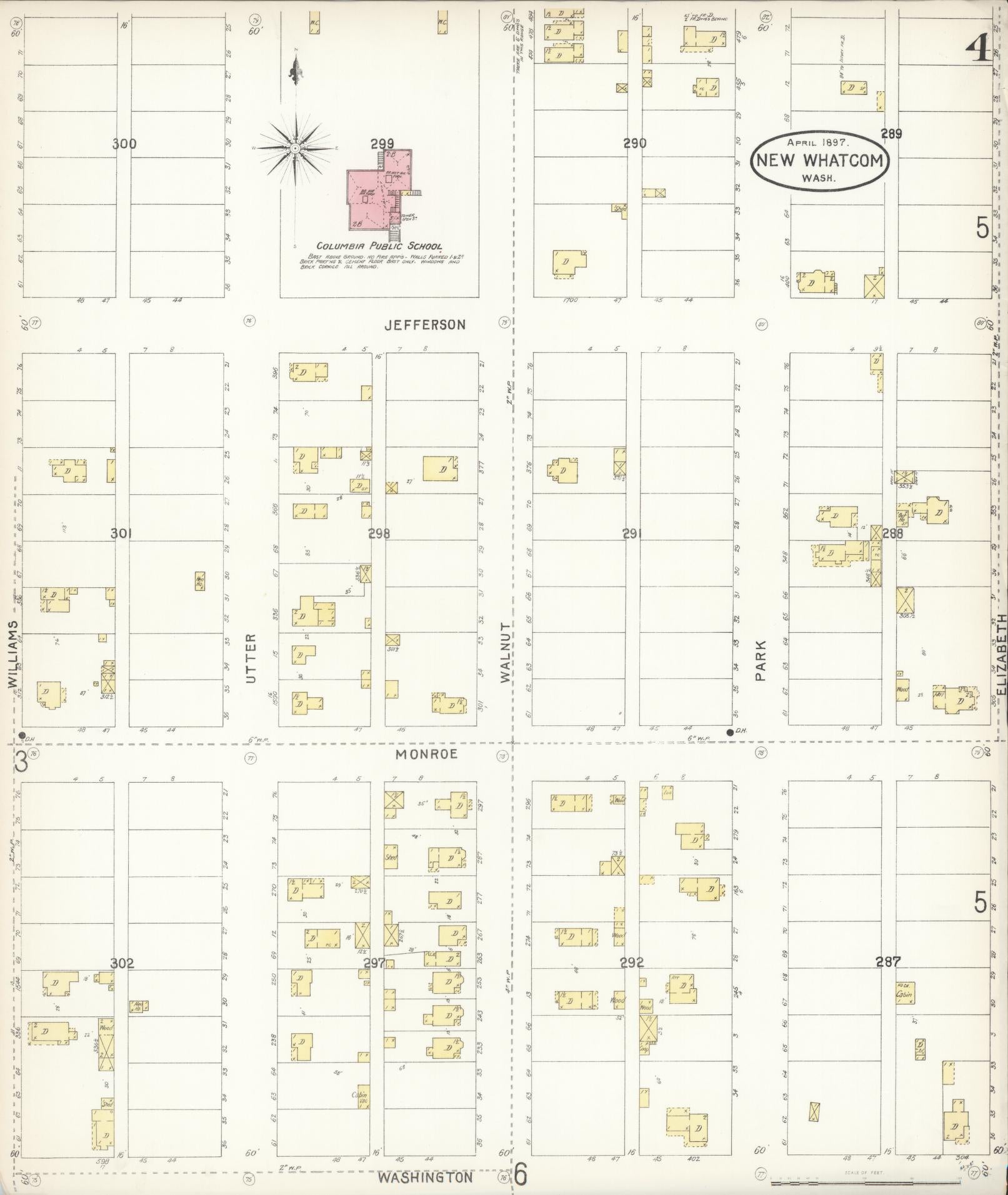 Sanborn Fire Insurance Map from New Whatcom, Whatcom County, Washington (1897), Sheet #0004 - Complete Map Set gallery image, historic Sanborn map, vintage wall art, Washington Washington