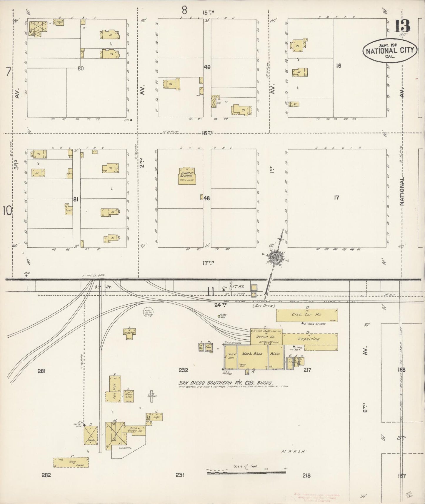 Sanborn Fire Insurance Map from National City, San Diego County, California (1911), Sheet #0013 - Complete Map Set gallery image, historic Sanborn map, vintage wall art, California California