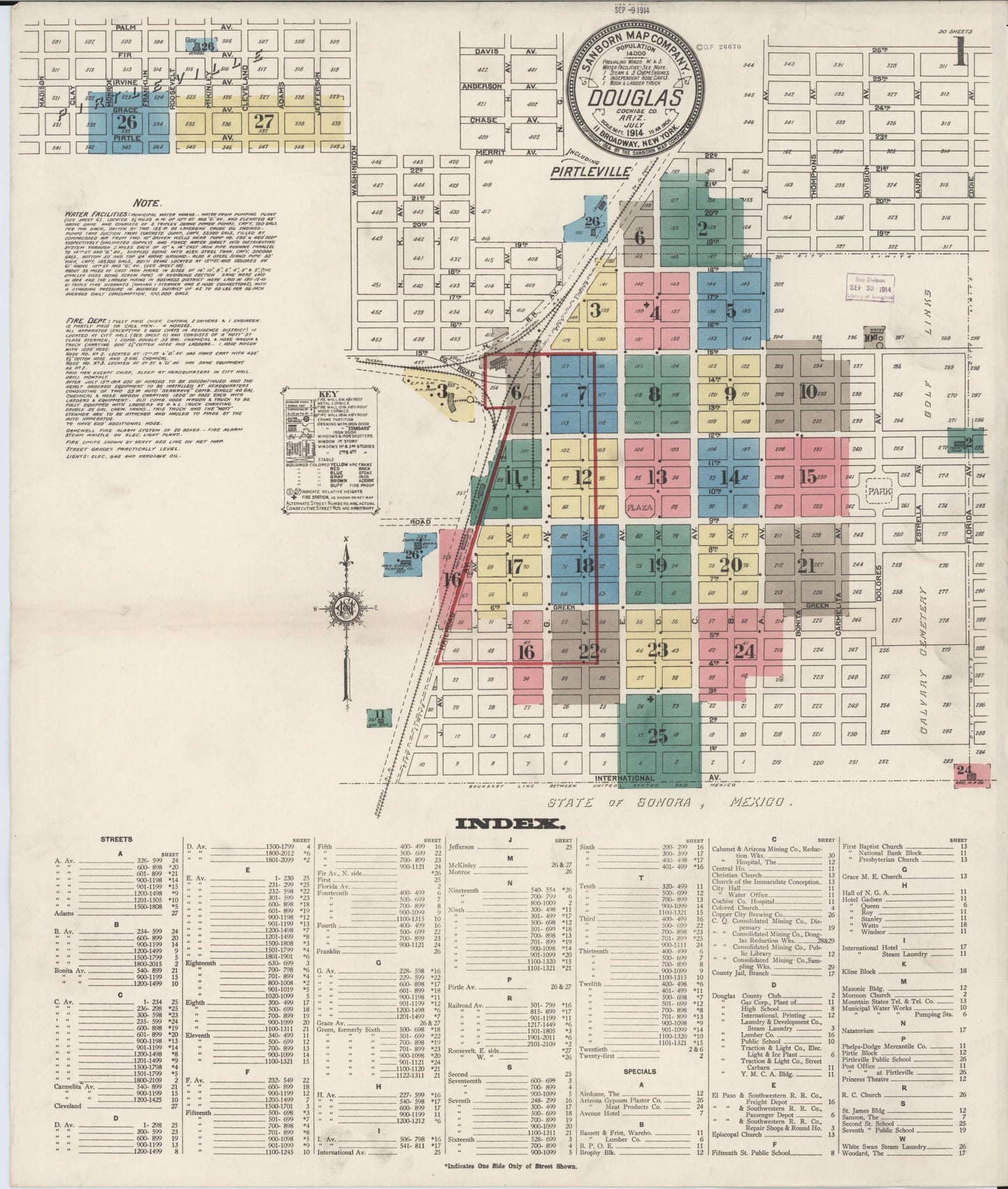 Sanborn Fire Insurance Map from Douglas, Cochise County, Arizona (1914), Sheet #0001 - Complete Map Set gallery image, historic Sanborn map, vintage wall art, Arizona Arizona