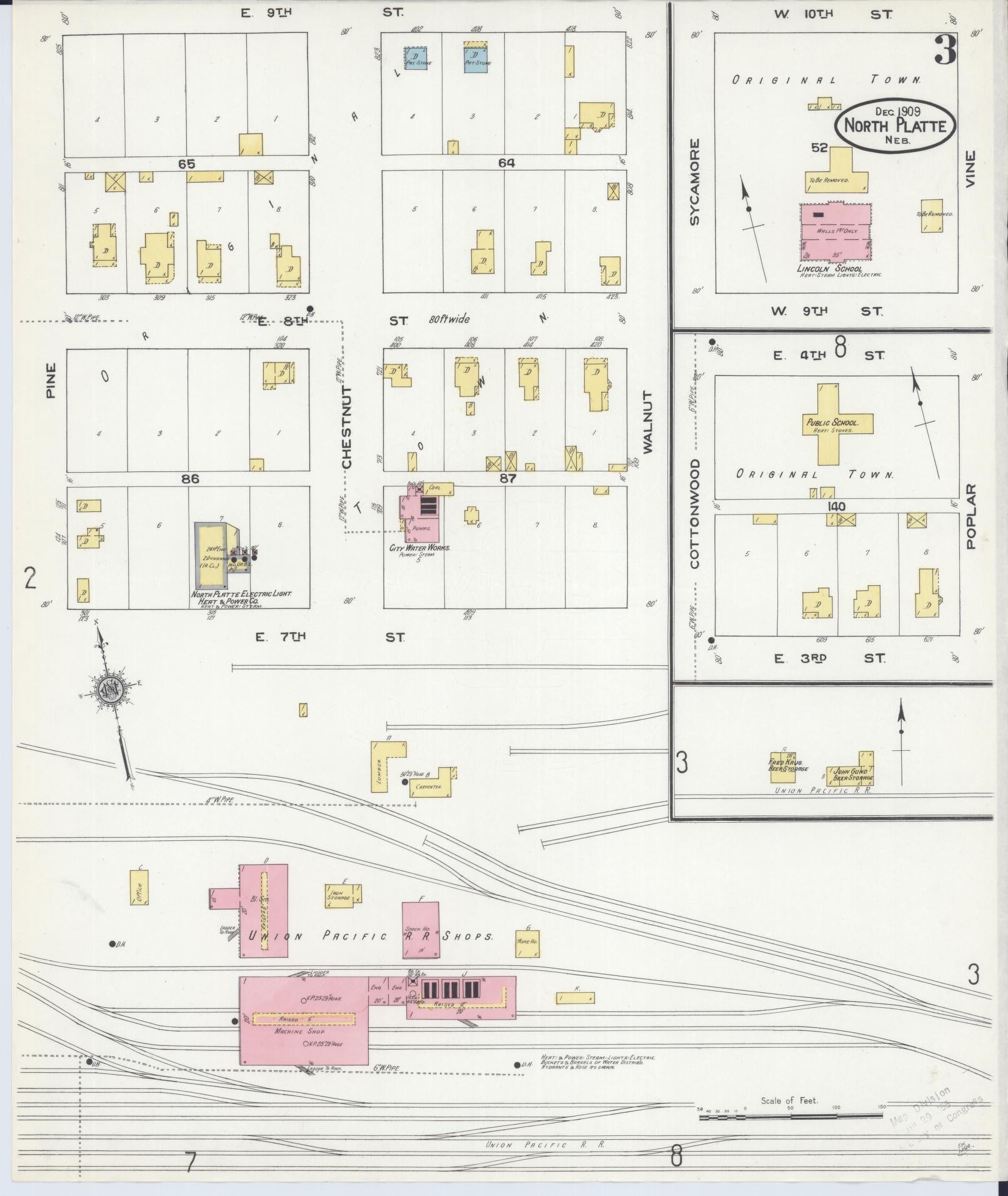 Sanborn Fire Insurance Map from North Platte, Lincoln County, Nebraska (1909), Sheet #0003 - Complete Map Set gallery image, historic Sanborn map, vintage wall art, Nebraska Nebraska