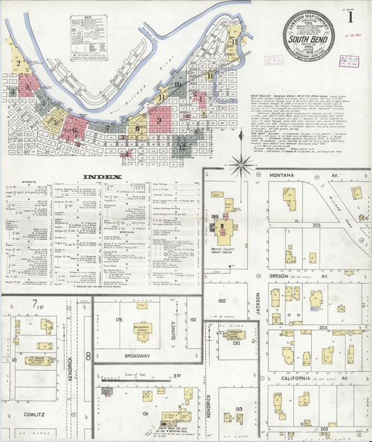 Sanborn Fire Insurance Map from South Bend, Pacific County, Washington (1909), Sheet #0001 - Historic Sanborn Fire Insurance Map Print, vintage old map wall art, antique decor, genealogy gift, Washington Washington map