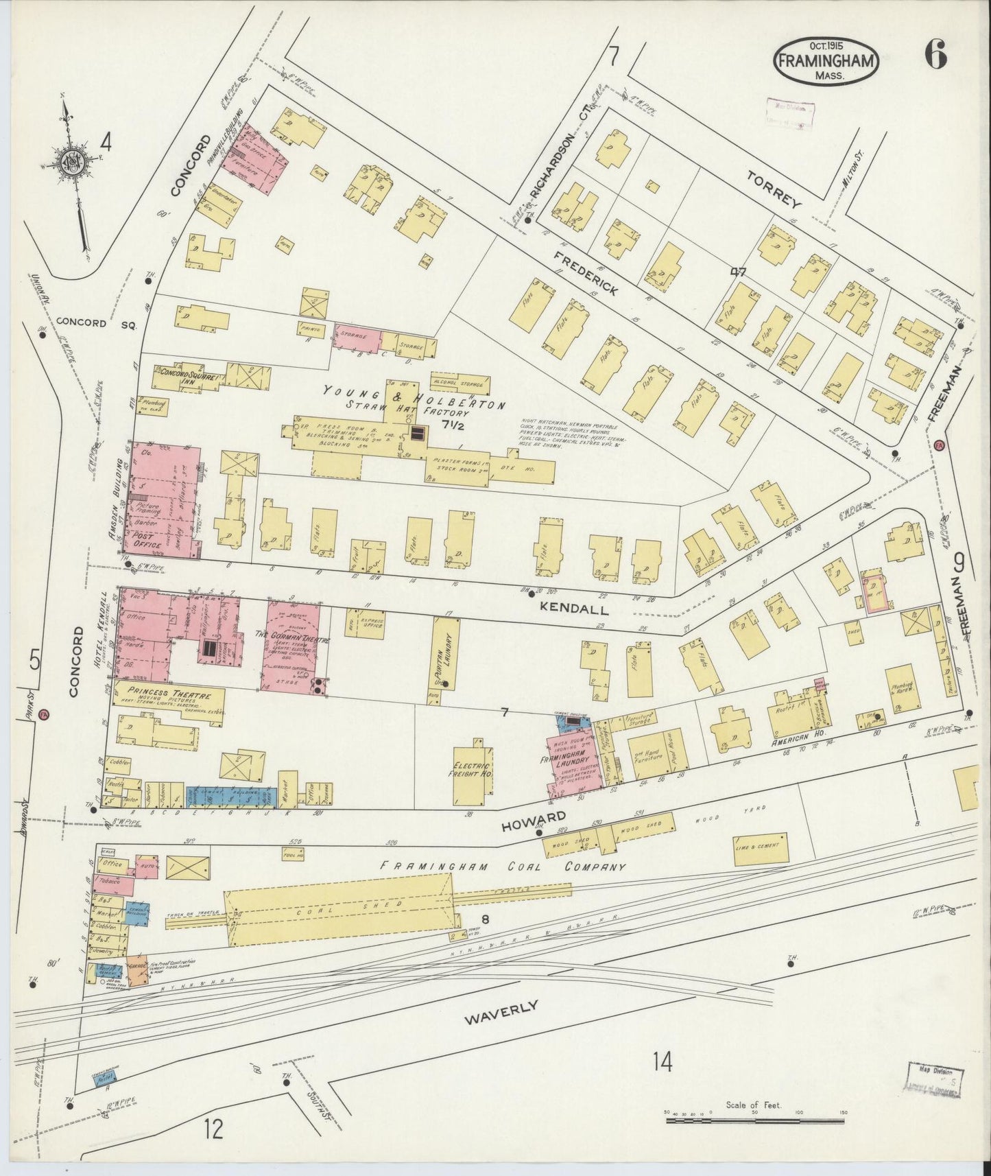 Sanborn Fire Insurance Map from Framingham, Middlesex County, Massachusetts (1915), Sheet #0006 - Complete Map Set gallery image, historic Sanborn map, vintage wall art, Massachusetts Massachusetts