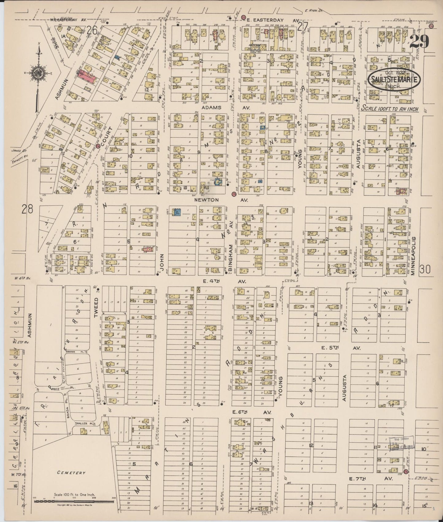 Sanborn Fire Insurance Map from Sault Sainte Marie, Chippewa County, Michigan (1922), Sheet #0029 - Complete Map Set gallery image, historic Sanborn map, vintage wall art, Michigan Michigan