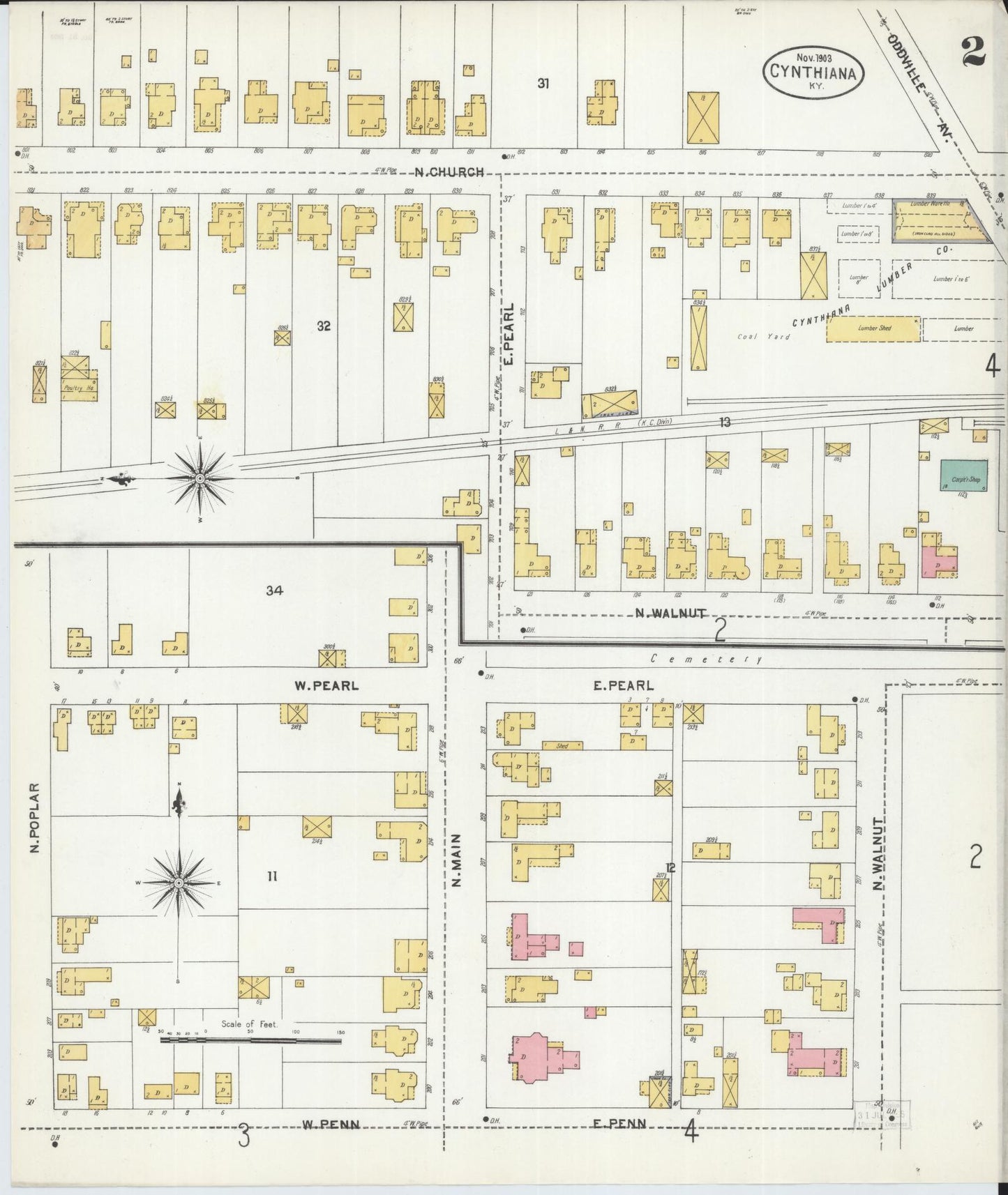 Sanborn Fire Insurance Map from Cynthiana, Harrison County, Kentucky (1903), Sheet #0002 - Complete Map Set gallery image, historic Sanborn map, vintage wall art, Kentucky Kentucky
