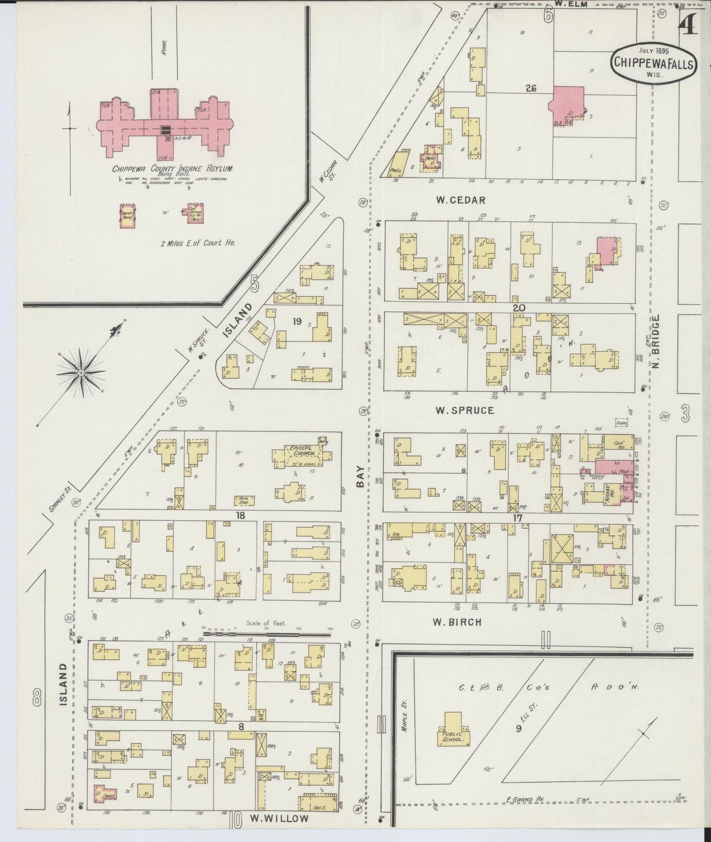 Sanborn Fire Insurance Map from Chippewa Falls, Chippewa County, Wisconsin (1895), Sheet #0004 - Complete Map Set gallery image, historic Sanborn map, vintage wall art, Wisconsin Wisconsin