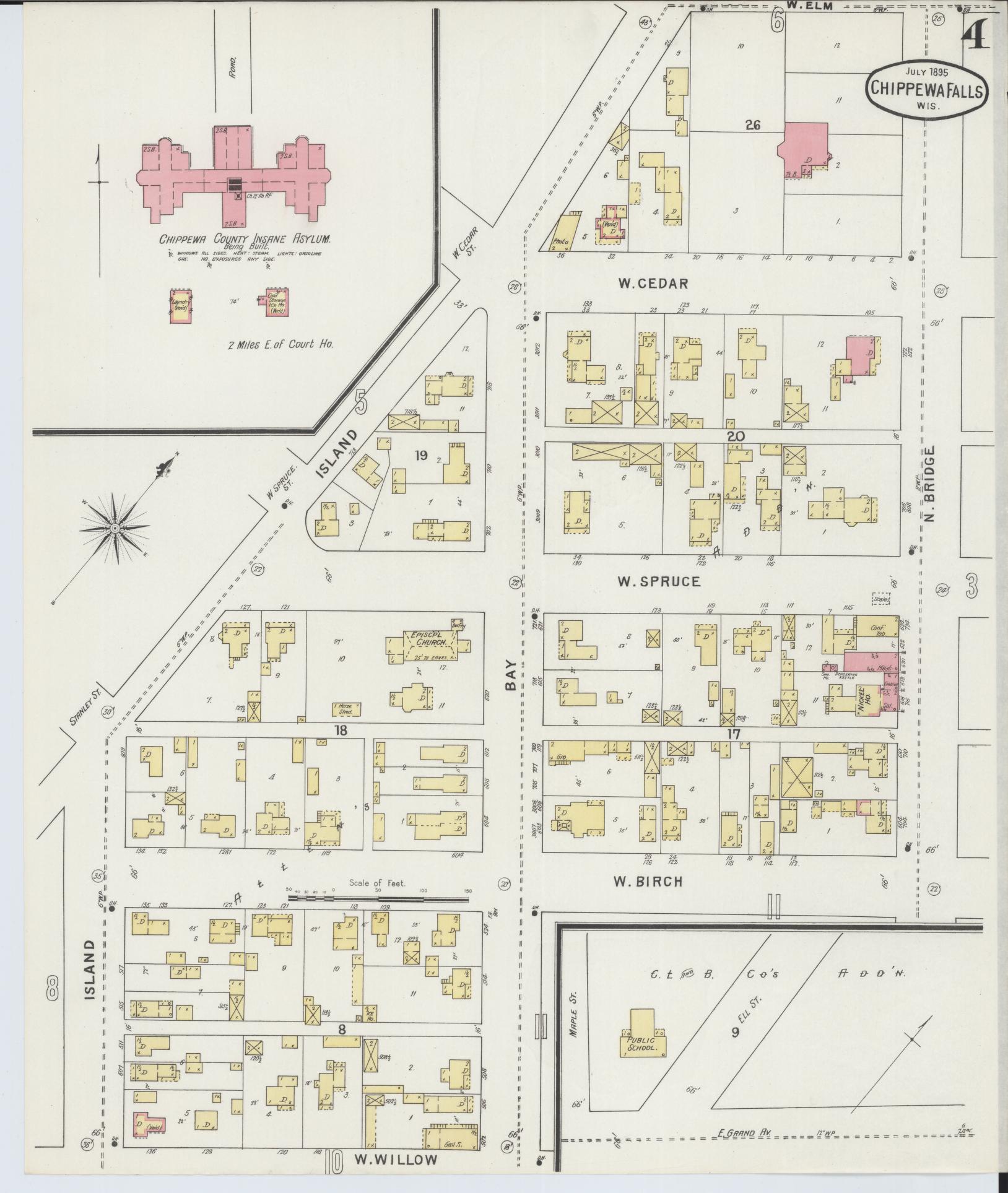 Sanborn Fire Insurance Map from Chippewa Falls, Chippewa County, Wisconsin (1895), Sheet #0004 - Complete Map Set gallery image, historic Sanborn map, vintage wall art, Wisconsin Wisconsin