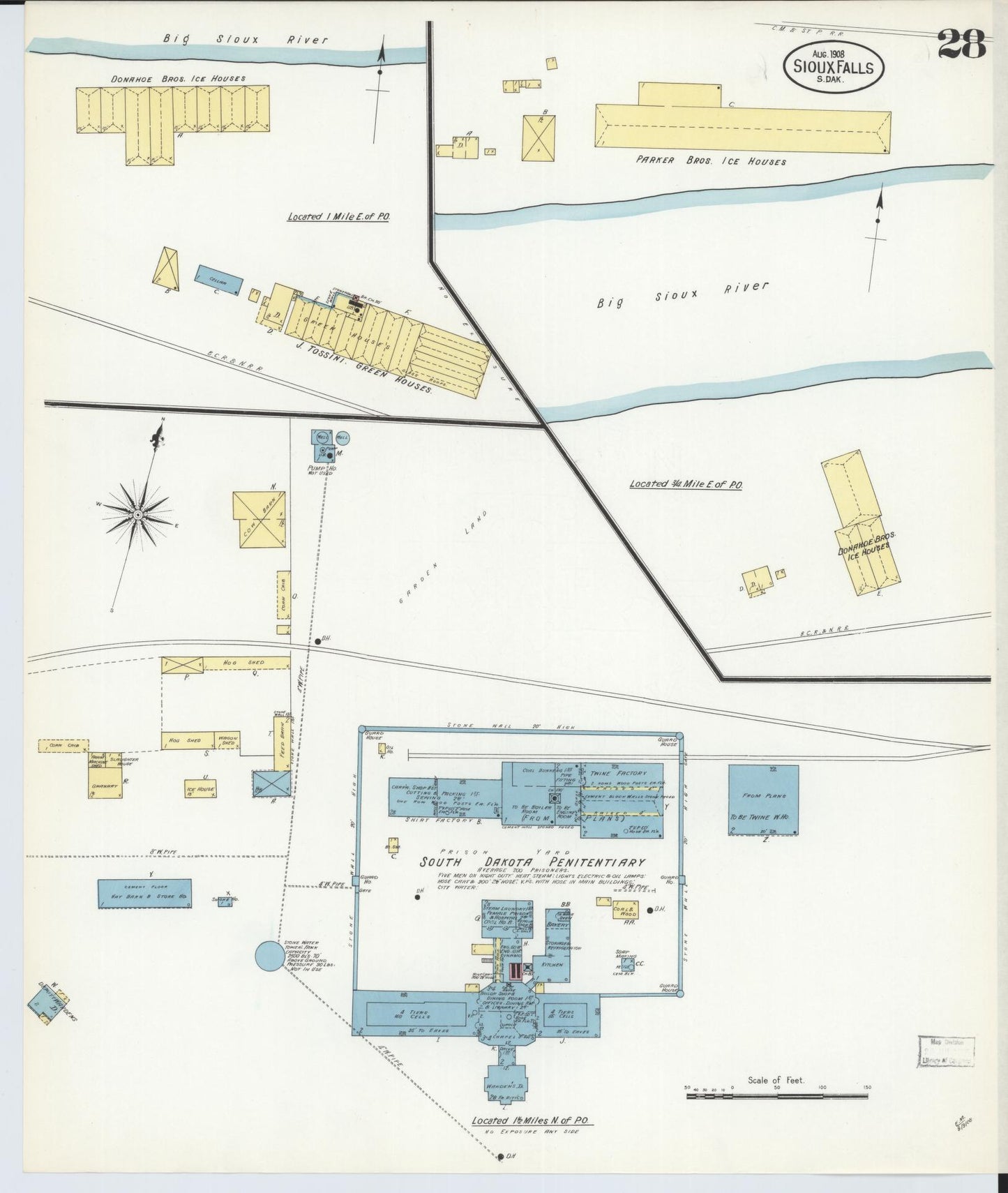 Sanborn Fire Insurance Map from Sioux Falls, Minnehaha County, South Dakota (1908), Sheet #0028 - Complete Map Set gallery image, historic Sanborn map, vintage wall art, South Dakota South Dakota