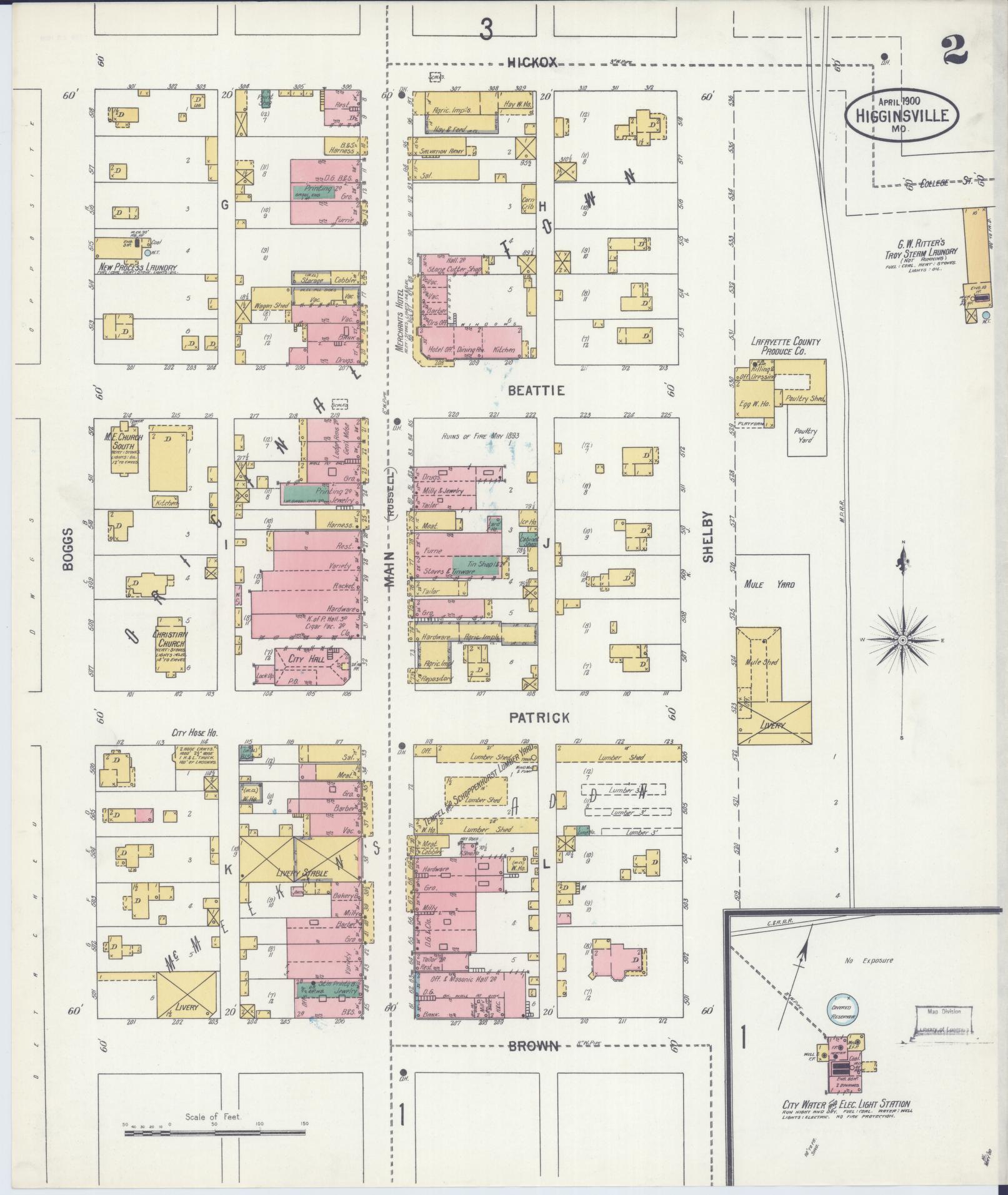 Sanborn Fire Insurance Map from Higginsville, Lafayette County, Missouri (1900), Sheet #0002 - Historic Sanborn Fire Insurance Map Print, vintage old map wall art, antique decor, genealogy gift, Missouri Missouri map