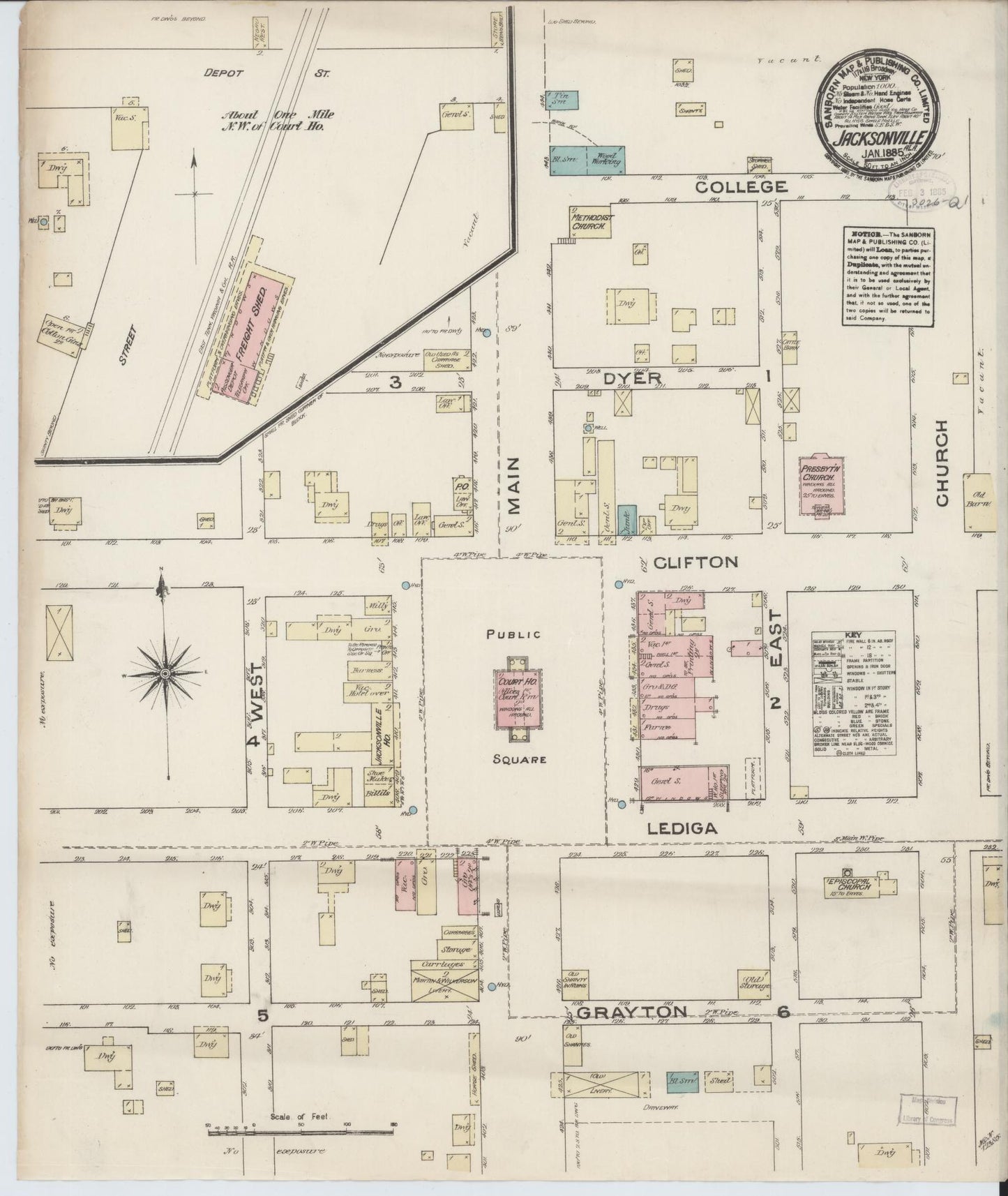Sanborn Fire Insurance Map from Jacksonville, Calhoun County, Alabama. (1885) – Historic Sanborn Fire Insurance Map Print