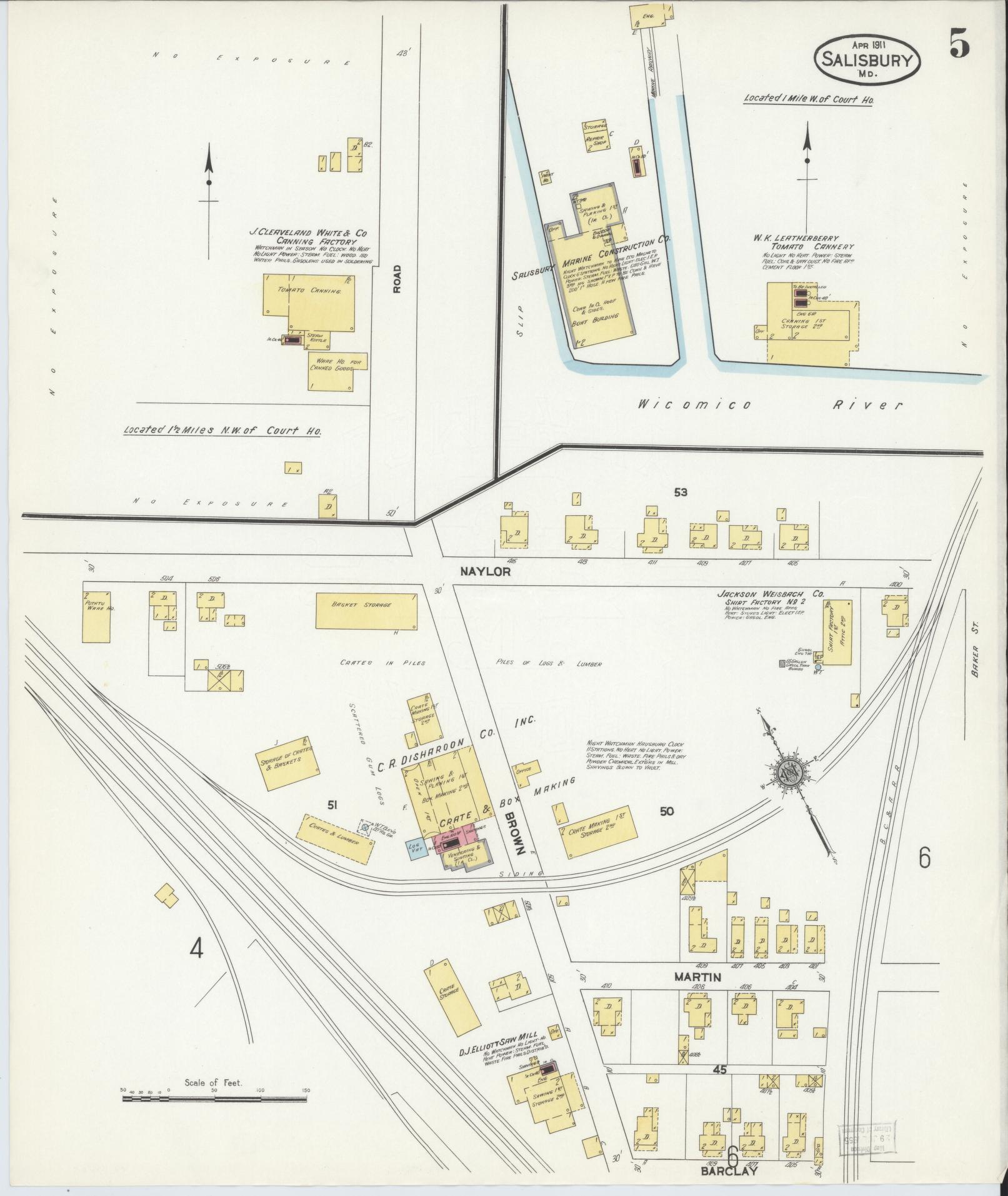 Sanborn Fire Insurance Map from Salisbury, Wicomico County, Maryland (1911), Sheet #0005 - Historic Sanborn Fire Insurance Map Print, vintage old map wall art