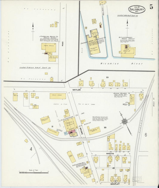 Sanborn Fire Insurance Map from Salisbury, Wicomico County, Maryland (1911), Sheet #0005 - Historic Sanborn Fire Insurance Map Print, vintage old map wall art