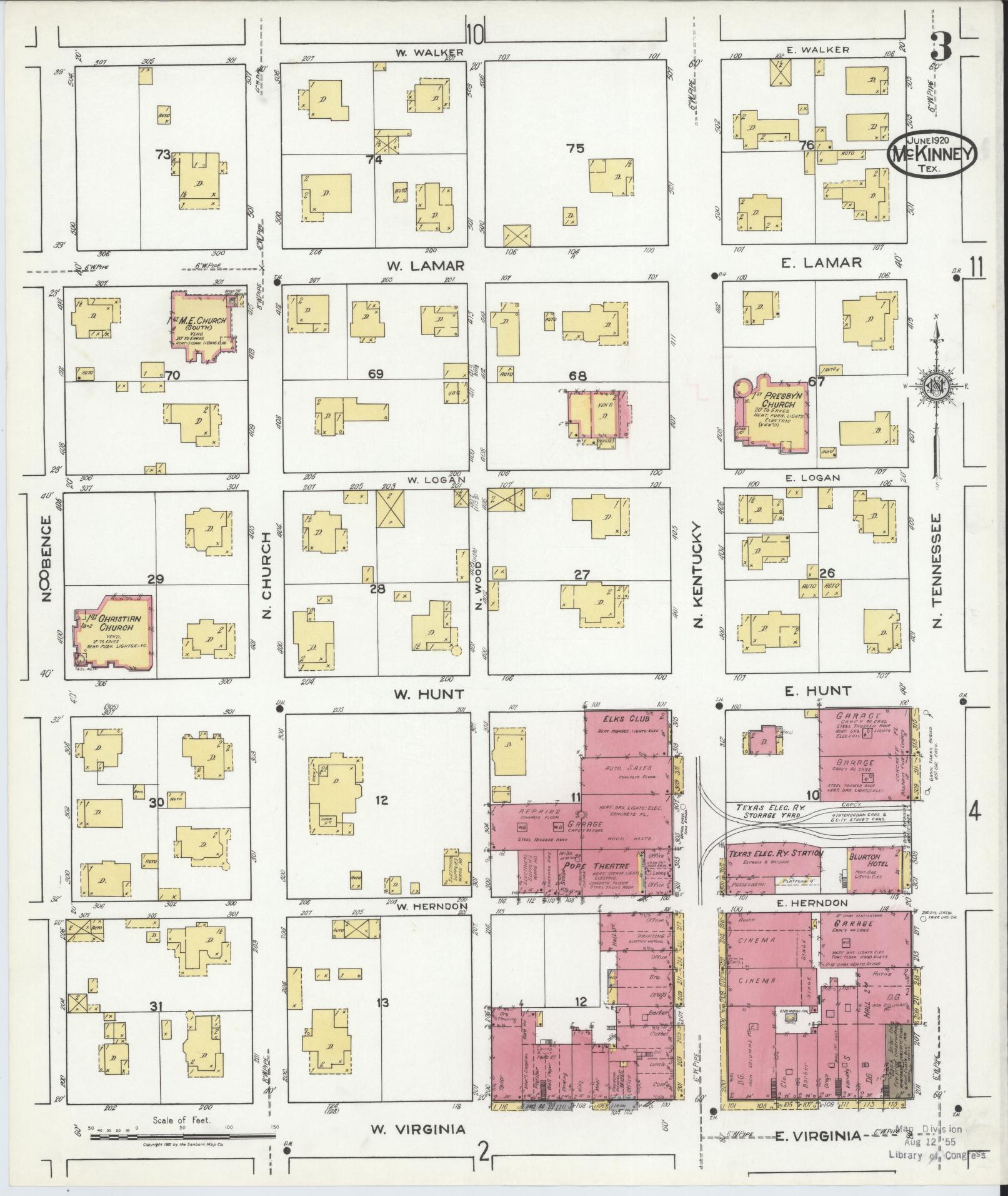 Sanborn Fire Insurance Map from McKinney, Collin County, Texas (1920), Sheet #0003 - Historic Sanborn Fire Insurance Map Print, vintage old map wall art, antique decor, genealogy gift, Texas Texas map