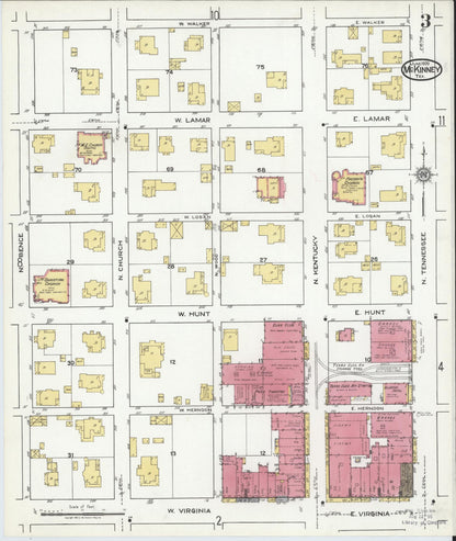 Sanborn Fire Insurance Map from McKinney, Collin County, Texas (1920), Sheet #0003 - Historic Sanborn Fire Insurance Map Print, vintage old map wall art, antique decor, genealogy gift, Texas Texas map
