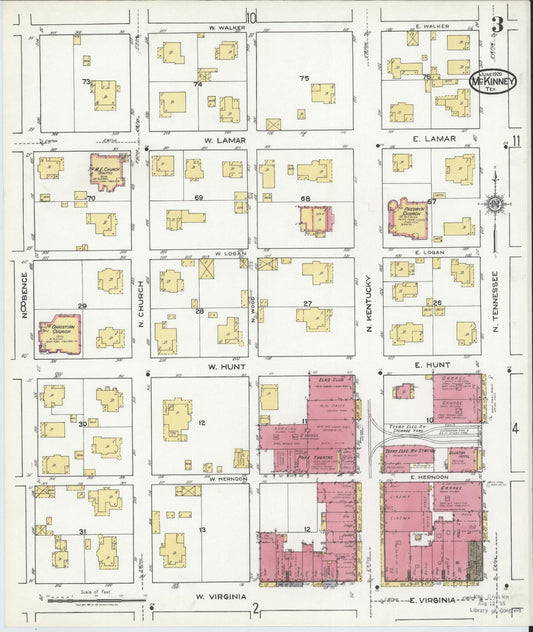 Sanborn Fire Insurance Map from McKinney, Collin County, Texas (1920), Sheet #0003 - Historic Sanborn Fire Insurance Map Print, vintage old map wall art, antique decor, genealogy gift, Texas Texas map