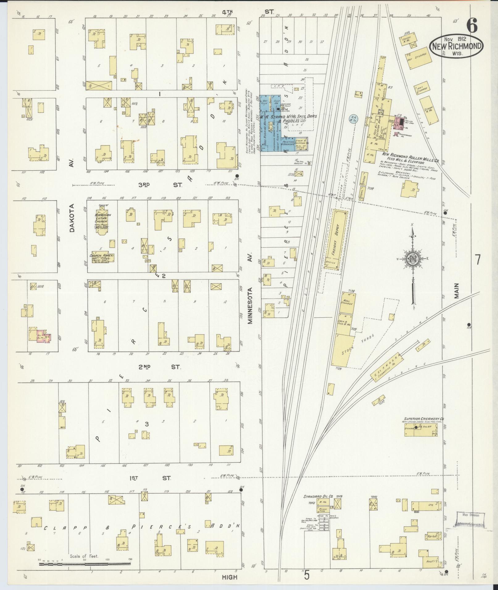 Sanborn Fire Insurance Map from New Richmond, St. Croix County, Wisconsin (1912), Sheet #0006 - Historic Sanborn Fire Insurance Map Print, vintage old map wall art, antique decor, genealogy gift, Wisconsin Wisconsin map