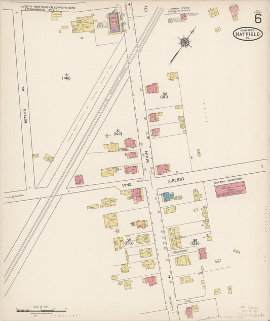 Sanborn Fire Insurance Map from Hatfield, Montgomery County, Pennsylvania (1922), Sheet #0006 - Historic Sanborn Fire Insurance Map Print, vintage old map wall art, antique decor, genealogy gift, Pennsylvania Pennsylvania map