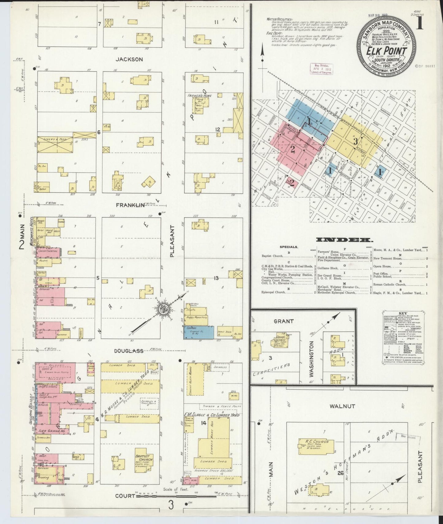 Sanborn Fire Insurance Map from Elk Point, Union County, South Dakota (1912), Sheet #0001 - Historic Sanborn Fire Insurance Map Print, vintage old map wall art, antique decor, genealogy gift, South Dakota South Dakota map