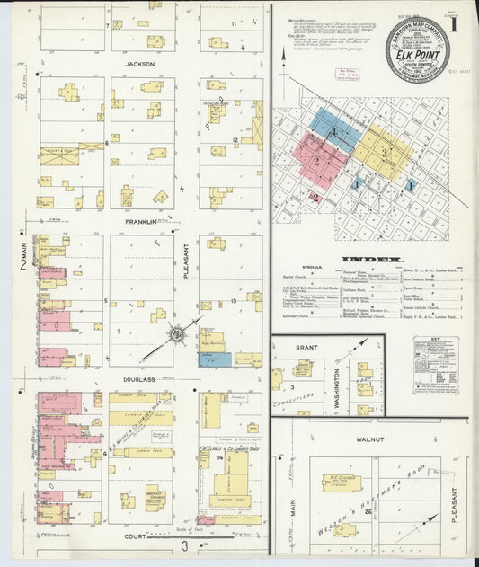 Sanborn Fire Insurance Map from Elk Point, Union County, South Dakota (1912), Sheet #0001 - Historic Sanborn Fire Insurance Map Print, vintage old map wall art, antique decor, genealogy gift, South Dakota South Dakota map