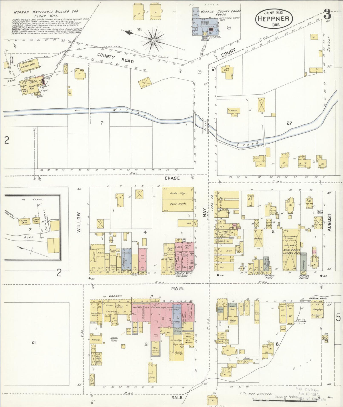 Sanborn Fire Insurance Map from Heppner, Morrow County, Oregon (1905), Sheet #0003 - Historic Sanborn Fire Insurance Map Print, vintage old map wall art, antique decor, genealogy gift, Oregon Oregon map