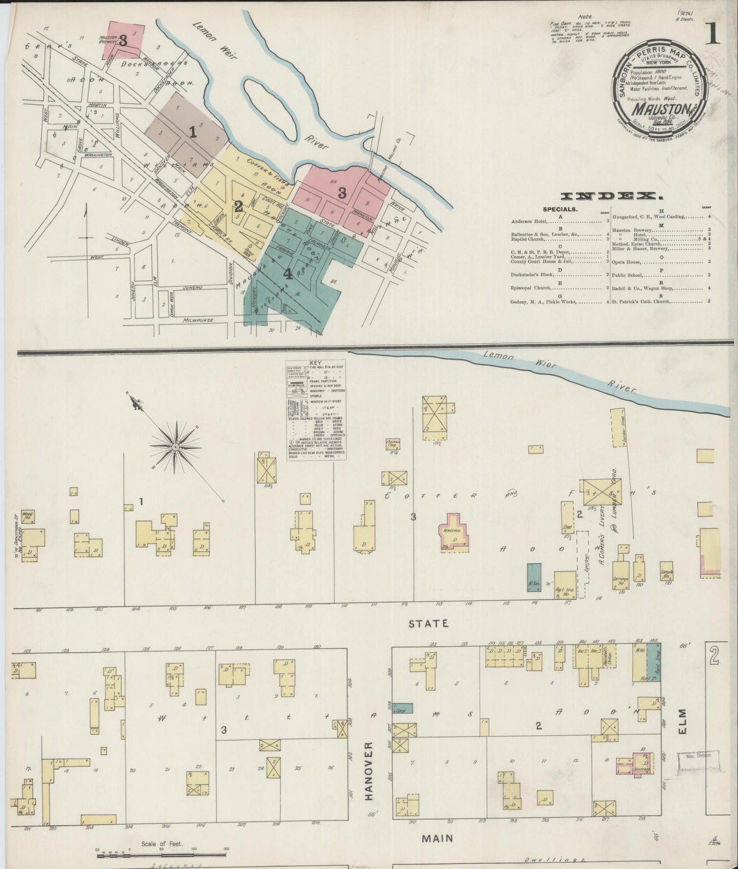 Sanborn Fire Insurance Map from Mauston, Juneau County, Wisconsin (1894), Sheet #0001 - Complete Map Set gallery image, historic Sanborn map, vintage wall art, Wisconsin Wisconsin