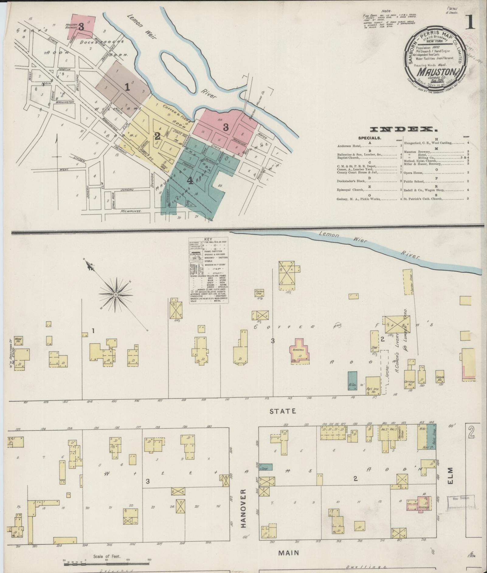 Sanborn Fire Insurance Map from Mauston, Juneau County, Wisconsin (1894), Sheet #0001 - Complete Map Set gallery image, historic Sanborn map, vintage wall art, Wisconsin Wisconsin