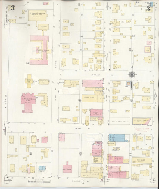 Sanborn Fire Insurance Map from Eunice, Saint Landry Parish, Louisiana (1950), Sheet #0003 - Historic Sanborn Fire Insurance Map Print, vintage old map wall art, antique decor, genealogy gift, Louisiana Louisiana map