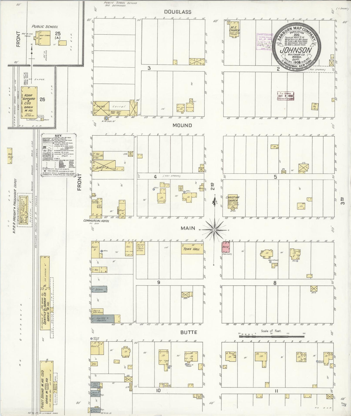 Sanborn Fire Insurance Map from Johnson, Whitman County, Washington (1908), Sheet #0001 - Historic Sanborn Fire Insurance Map Print, vintage old map wall art, antique decor, genealogy gift, Washington Washington map