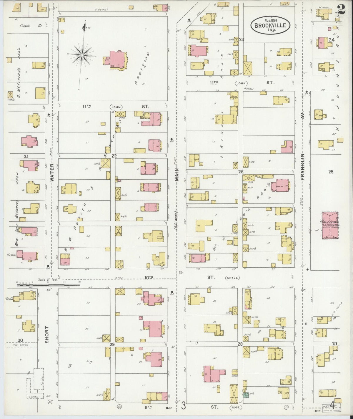Sanborn Fire Insurance Map from Brookville, Franklin County, Indiana (1899), Sheet #0002 - Historic Sanborn Fire Insurance Map Print, vintage old map wall art, antique decor, genealogy gift, Indiana Indiana map