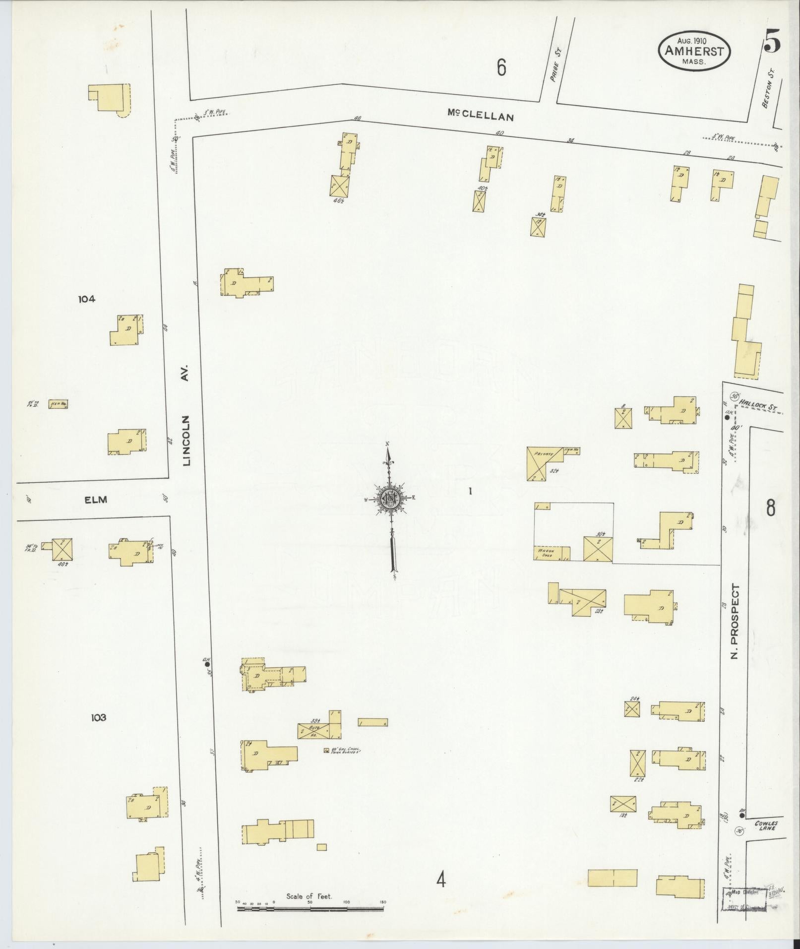 Sanborn Fire Insurance Map from Amherst, Hampshire County, Massachusetts (1910), Sheet #0005 - Complete Map Set gallery image, historic Sanborn map, vintage wall art, Massachusetts Massachusetts